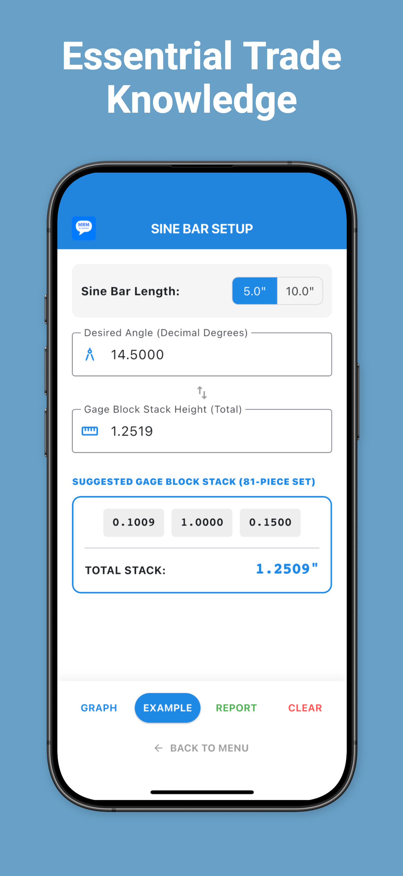 Sine Bar Setup Calculator Screenshot